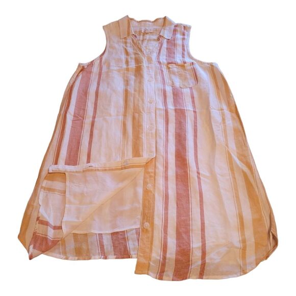 Thread & Supply Stripe Linen Dress Women's Large Orange and Cream - Picture 3 of 9